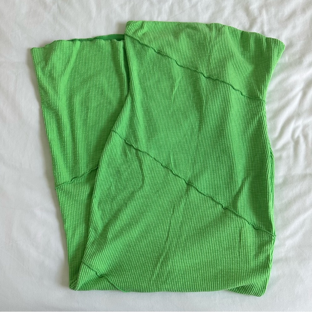 Green strapless midi dress